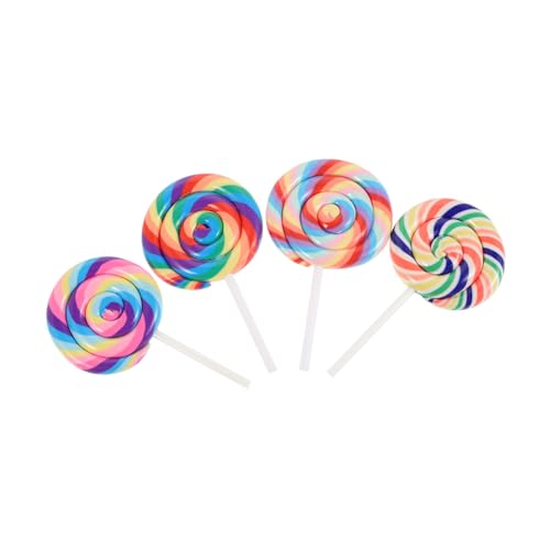 Generisch 4 Stück Teiliges Realistische Lutscher Modell Dekoration aus Harz Künstliche Lutscher Regenbogenfarben Süße für Puppenhaus und Weihnachtsdekoration Perfektes Accessoire für von Generisch