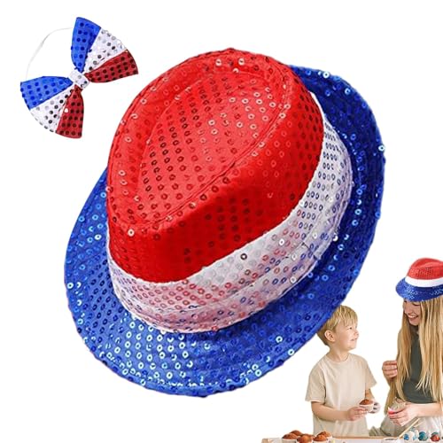 Generisch 4. Juli Kostümhut, 4. Juli patriotisches Kostüm | 4. Juli Kostüm rot weiß blau Paillettenhut - Funkeln von Generisch