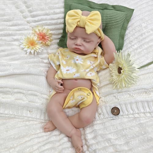 Generisch 45 cm große, lebensechte Reborn-Babypuppe aus Silikon mit handbemalter Haut – EIN echt aussehendes schlafendes Baby für Senioren und Kinder. von Generisch