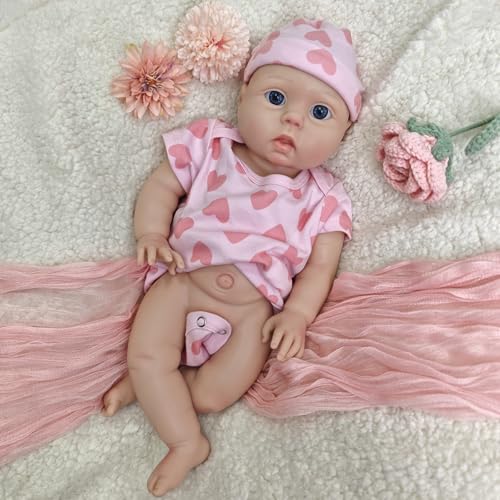 Generisch 45 cm große, lebensechte Silikon-Babypuppe mit großen Augen, handgefertigtem Ganzkörper aus Platin-Silikon und beweglichen Gliedmaßen für Kinder und Sammler von Generisch