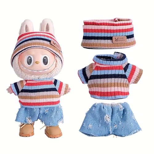 Generisch 6.69inch Doll Clothes for Labubu with 3 Outfits - Stylish Fisherman Hat & Tshirt & Overalls Set for 6.69inch Dolls, (Doll Not Included) (Style 4 Three Piece Set) von Generisch
