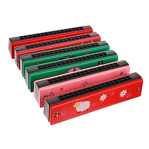 Generisch 6St Holz Cartoon Mundharmonika Puzzle- 16-Loch-Mundharmonika kinderinstrumente musikinstrumente zartes Musik-Mundharmonika- lustiges Instrumentenspielzeug von Generisch