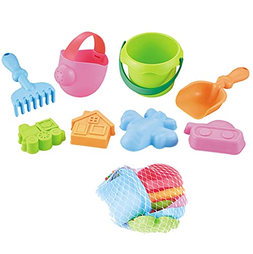 Generisch 7-9 Stück Sandspielzeug Set, mit Strandeimer, Wasserkocher, Strandschaufel, Strandbaufahrzeug, Sandform, Wiederverwendbarer Netzbeutel, Badespielzeug für Jungen und Mädchen (C) von Generisch