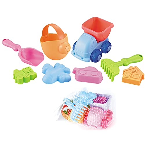Generisch 7-9 Stück Sandspielzeug Set, mit Strandeimer, Wasserkocher, Strandschaufel, Strandbaufahrzeug, Sandform, Wiederverwendbarer Netzbeutel, Badespielzeug für Jungen und Mädchen (D) von Generisch