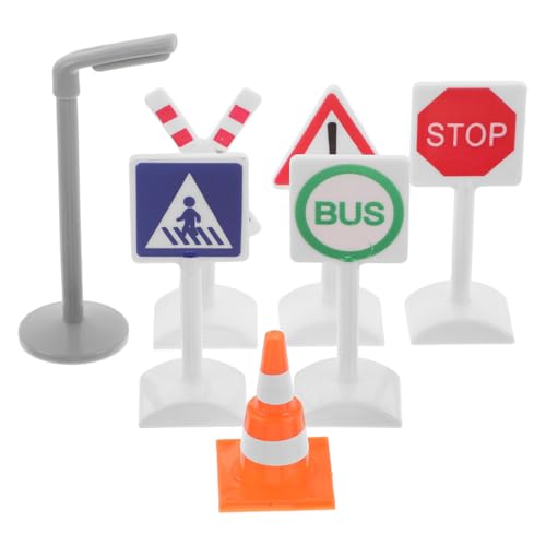 Generisch Zugspielzeug Für Jungen 7-teiliges Mini-verkehrszeichen-Set Spiel-verkehrszeichen Barrikadensignal Spielzeugzug Lernspielzeug von Generisch