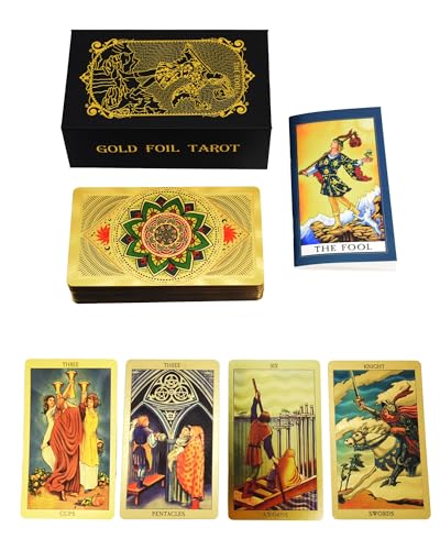 Generisch 78 teiliges Goldfolien Tarot Deck, Goldkarten mit 36 seitigem Reiseführer, PVC, wasserdicht und faltenfrei, Tarotkarten Decks für Anfänger, wasserdicht und langlebig (Goldener Lotus, Gold) Generisch 78 teiliges Goldfolien Tarot Deck, Goldkarten mit 36 seitigem Reiseführer, PVC, wasserdicht und faltenfrei, Tarotkarten Decks für Anfänger, wasserdicht und langlebig (Goldener Lotus, Gold) von Generisch
