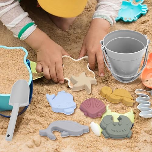 Generisch 8-Stücke Strand Spielzeug Set Silikon Sand Spielzeug mit Schaufel Eimer Seestern Shell Schildkröte Krabbe Delphin wasserdichte Sand Formen Outdoor Spiele für Kinder Jungen Mädchen von Generisch