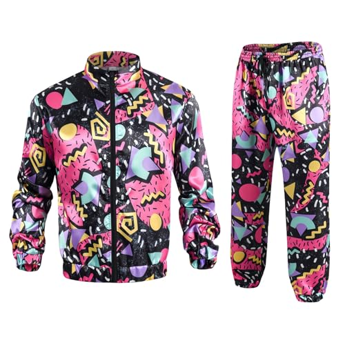 Generisch 80er 90er Jahre Outfit Damen Neon 80 Jahre Outfit Party Mädchen Neon Shirt 80s Aerobic Outfit Kleidung Mottoparty Faschingskostüm 80er Jahre Pinker Tüllrock Knielang von Generisch