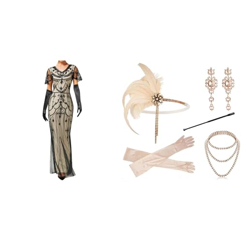 Generisch 9 StüCk 1920er Charleston Kleid Jahre FaschingskostüM Damen V-Ausschnitt Paillettenkleider FüR Damen Mit 20er Jahre Accessoires FüR Elegante Silvester Kleid Damen-C Generisch 9 StüCk 1920er Charleston Kleid Jahre FaschingskostüM Damen V-Ausschnitt Paillettenkleider FüR Damen Mit 20er Jahre Accessoires FüR Elegante Silvester Kleid Damen-C von Generisch