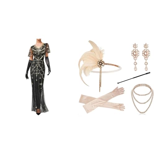 Generisch 9 StüCk 1920er Charleston Kleid Jahre FaschingskostüM Damen V-Ausschnitt Paillettenkleider FüR Damen Mit 20er Jahre Accessoires FüR Elegante Silvester Kleid Damen-C Generisch 9 StüCk 1920er Charleston Kleid Jahre FaschingskostüM Damen V-Ausschnitt Paillettenkleider FüR Damen Mit 20er Jahre Accessoires FüR Elegante Silvester Kleid Damen-C von Generisch