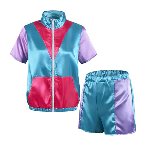 Generisch 90er 80er Jahre Outfit Damen Netzoberteil Accessoire Off Shoulder Netzshirt 80erjahre Kleidung Gürteltasche Pink 90er Jahre Outfit Damen Mottoparty XXXL von Generisch