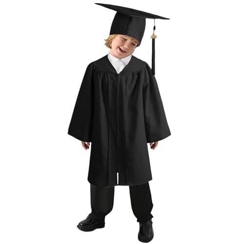 Generisch Abschlussroben-Set, Abschlussroben-Kindergarten-Set mit Umhang und verziertem Hut, Schüler der Grundschule und Mittelschule, Kostümlinie, Verkleidung, 4–10 Jahre (Black) von Generisch