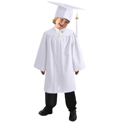 Generisch Abschlussroben-Set, Abschlussroben-Kindergarten-Set mit Umhang und verziertem Hut, Schüler der Grundschule und Mittelschule, Kostümlinie, Verkleidung, 4–10 Jahre (White) von Generisch