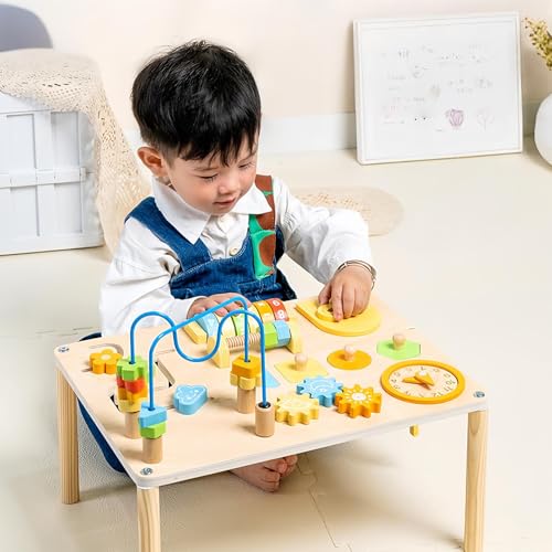Generisch Aktivitätstisch - Lernspieltisch,Holz Lernspielzeug Mit Formensortierer und Kugelbahn Mädchen Kindergarten von Generisch