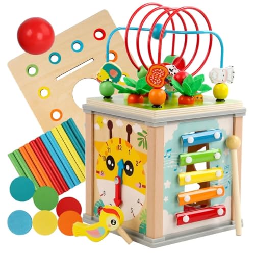 Generisch Aktivitätswürfel aus Holz, 5-in-1 Lernspielzeug mit Xylophon, Labyrinth, Uhr und Sortierspiel, Motorikspielzeug für Kleinkinder Generisch Aktivitätswürfel aus Holz, 5-in-1 Lernspielzeug mit Xylophon, Labyrinth, Uhr und Sortierspiel, Motorikspielzeug für Kleinkinder von Generisch