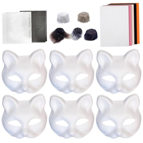 Generisch Animal Masque Making Kit, Cat Masque Making Kit | 18x/set Creative Arts Crafts,Blank Cat Masque Set, Tierkostümzubehör zum Handwerk, Party, Halloween von Generisch
