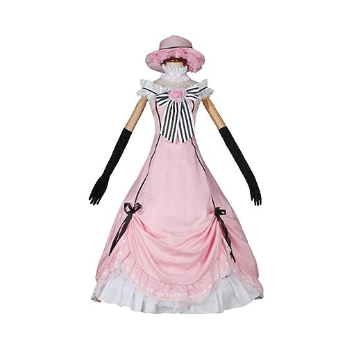 Generisch Anime Ciel Phantomhive Cosplay Kostüm Frauen Rosa Kleid Mit Hut Set Halloween Outfit,M-Pink von Generisch