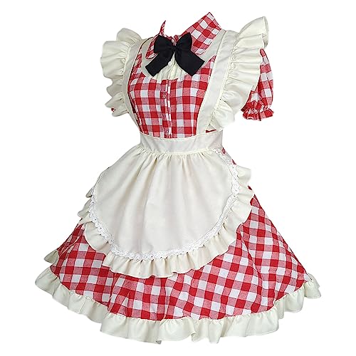 Generisch Anime Cosplay Japanisches Dienstmädchen-Outfit Halloween Kostüm Damen Maid Sissy Kleid Faschingskostüme French Uniform Komplettes Für Frauen Mädchen Rot XXXXL von Generisch