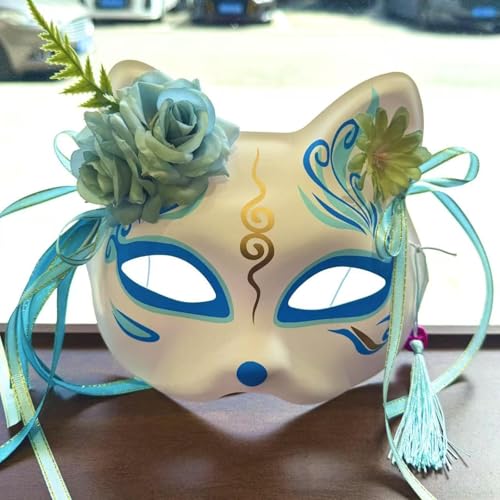 Generisch Anime Demon Fox Maske, handgemalte japanische Halbgesichts-Blumen maske, Maskerade Festival Ball Kabuki Kitsune Cosplay Prop Generisch Anime Demon Fox Maske, handgemalte japanische Halbgesichts-Blumen maske, Maskerade Festival Ball Kabuki Kitsune Cosplay Prop von Generisch