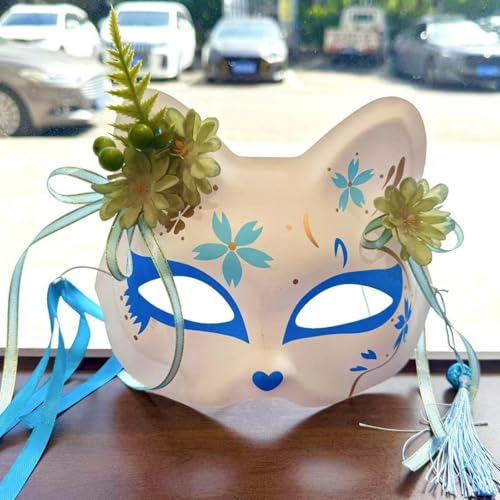 Generisch Anime Demon Fox Maske, handgemalte japanische Halbgesichts-Blumen maske, Maskerade Festival Ball Kabuki Kitsune Cosplay Prop Generisch Anime Demon Fox Maske, handgemalte japanische Halbgesichts-Blumen maske, Maskerade Festival Ball Kabuki Kitsune Cosplay Prop von Generisch