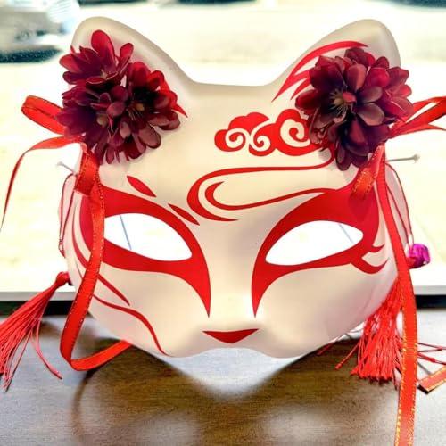 Generisch Anime Demon Fox Maske, handgemalte japanische Halbgesichts-Blumen maske, Maskerade Festival Ball Kabuki Kitsune Cosplay Prop Generisch Anime Demon Fox Maske, handgemalte japanische Halbgesichts-Blumen maske, Maskerade Festival Ball Kabuki Kitsune Cosplay Prop von Generisch