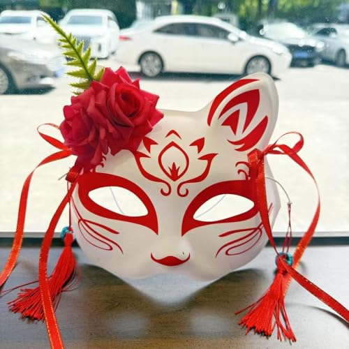 Generisch Anime Demon Fox Maske, handgemalte japanische Halbgesichts-Blumen maske, Maskerade Festival Ball Kabuki Kitsune Cosplay Prop Generisch Anime Demon Fox Maske, handgemalte japanische Halbgesichts-Blumen maske, Maskerade Festival Ball Kabuki Kitsune Cosplay Prop von Generisch
