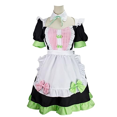 Generisch Anime Kanroji Mitsuri Cosplay Kostüm Frauen Maid Lolita Kleid Set Halloween Outfits,Set-XXL von Generisch