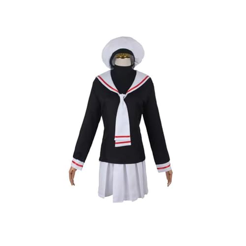 Generisch Anime Kinomoto Sakura Cosplay Kostüm Damen Matrosenanzug Mit Hut Halloween Set,Set-S von Generisch