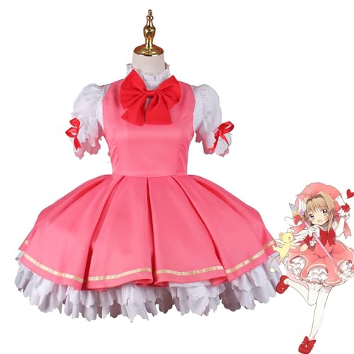 Generisch Anime Kinomoto Sakura Cosplay Kostüm Halloween Damen Rosa Kleid Anzug,Pink-XL von Generisch