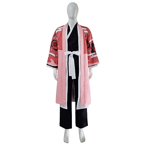 Generisch Anime Kyoraku Shunsui Cosplay Kostüm Herren Kimono Umhang Uniform Set Halloween Outfit,XS-Pink von Generisch