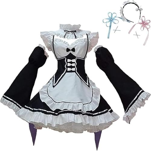 Generisch Anime Re ZERO Starting Life In Another World Cosplay Kostüme Halloween Karneval Party Ram Rem Frauen Uniformen Rock Kleid Kleider (Rem Ram, M) von Generisch