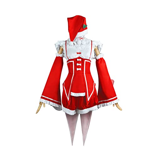 Generisch Anime Rem Ram Cosplay Kostüm Rotes Dienstmädchenkleid Weihnachten Mit Hut Halloween Set,Red-M von Generisch