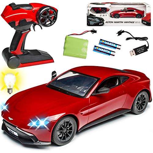 Generisch Aston Martin Vantage V8 Coupe Rot Ab 2017 2,4 GHz RC Funkauto mit Beleuchtung und Akkupack 1/24 Siva Modell Auto von Generisch