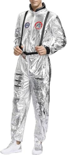 Generisch Astronauten Kostüm Herren,Silber Astronaut Space Weltraum Galaxie Kostüm,Astronaut Einteiler Karnevalskostüme,Astronautenkostüm Raumleute Kostüm,Space Overall Karnevalskostüme Jumpsuit von Generisch