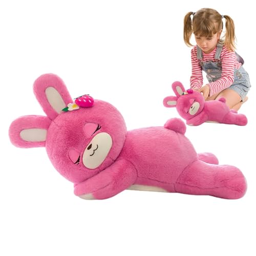 Generisch Ausgestopfte Hasenpuppe, Strawberry Bunny Plüsch,Bunte Hasenplüschies - 50 cm entzückende Tierpuppe, süße Innenhäuser für Wohnzimmer, Schlafzimmer, Lernen von Generisch