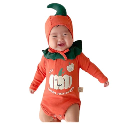 Generisch Baby Body Kurzarm Junge Mädchen Kürbis Form Halloween süße Kostüm mit Hut Baby Strampler Junge Mit (Orange, 3-6 Months) von Generisch