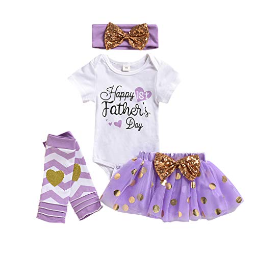 Generisch Baby Halloween Kostüm Mädchen Newborn Baby Girl Letter Romper Skirt Headband Band Leg Warmer Father's Day Set Kinderkleidung Junge (Purple, 12-18 Months) von Generisch