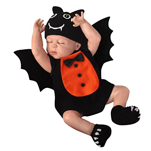 Generisch Baby Mädchen Jungen Halloween Kleidung Kürbis Kostüm Fledermaus Kostüm Langarm Strampler Hut Umhang Einteiler Jumpsuits Set von Generisch
