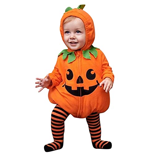 Generisch Baby Mädchen Jungen Halloween Kleidung Kürbis Kostüm Fledermaus Kostüm Langarm Strampler Hut Umhang Einteiler Jumpsuits Set von Generisch