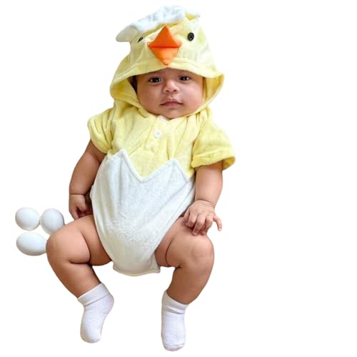 Generisch Baby Ostern Outfit,Baby Kostüm KüKen,Mädchen Jungen Huhn Strampler Kostüm,Outfits Set Winter Cosplay Fleece Hut Tieroverall,Säuglingsmädchen Strampler,Hasenkostüm Party Verkleidung von Generisch