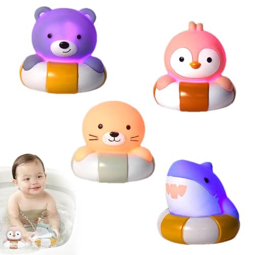 Generisch Badewannenspielzeug für Kleinkinder,Badetierspielzeug - 4 Stück schwimmende Spielzeuge für Kleinkinder, beleuchtet | Badespielzeug für die frühe Entwicklung mit farbwechselndem Licht für von Generisch
