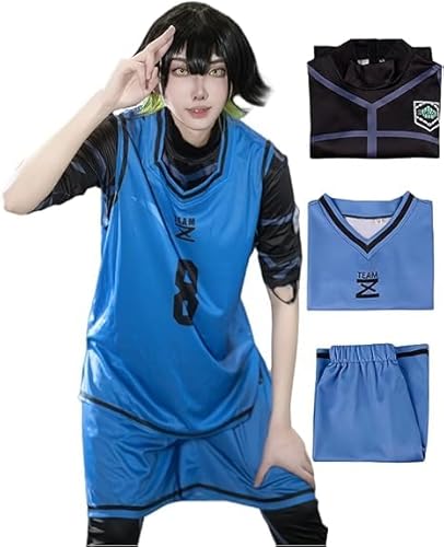 Generisch Blue Lock Erwachsene Cosplay Kostüm Sprot Anzug Uniform Outfit Fußball Jersey Isagi Yoichi Kostüm Basketball Sweatshirt Weste Shorts Anime (Bachira Meguru, M) von Generisch