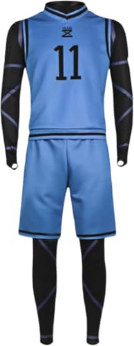 Generisch Blue Lock Erwachsene Cosplay Kostüm Sprot Anzug Uniform Outfit Fußball Jersey Isagi Yoichi Kostüm Basketball Sweatshirt Weste Shorts Anime (Yoichi Isagi, L) von Generisch