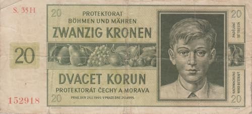 Generisch Böhmen und Mähren Rosenbg: 563a, ohne Perforation gebraucht (III) 1944 20 Kronen (Banknoten für Sammler) von Generisch