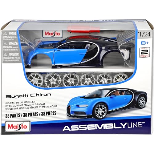 Generisch Bugatti Chiron Coupe Blau mt Schwarz Ab 2016 Bausatz Kit 1/24 Modell Auto mit individiuellem Wunschkennzeichen von Generisch