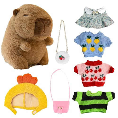 Generisch Capybara Plush Toy, Dress-Up Capybara Doll, Removable Cute Outfits, Cartoon Animal Headgear, Soft Collectible Stuffed Toys for Festival Gifting Kids Room Decor Playtime Display 25cm/9.84in von Generisch