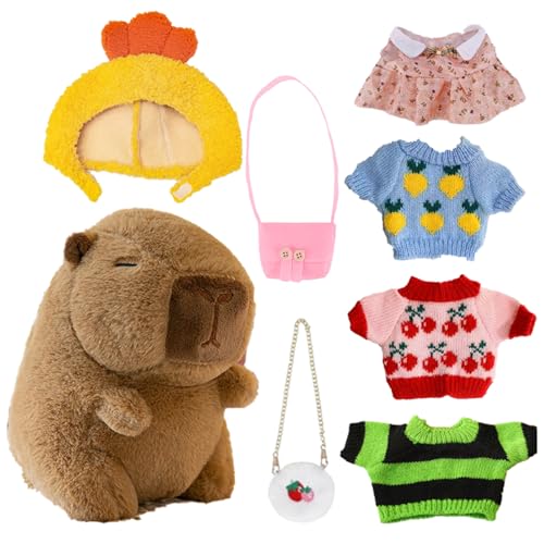 Generisch Capybara Plush Toy, Dress-Up Capybara Doll, Removable Cute Outfits, Cartoon Animal Headgear, Soft Collectible Stuffed Toys for Festival Gifting Kids Room Decor Playtime Display 25cm/9.84in von Generisch