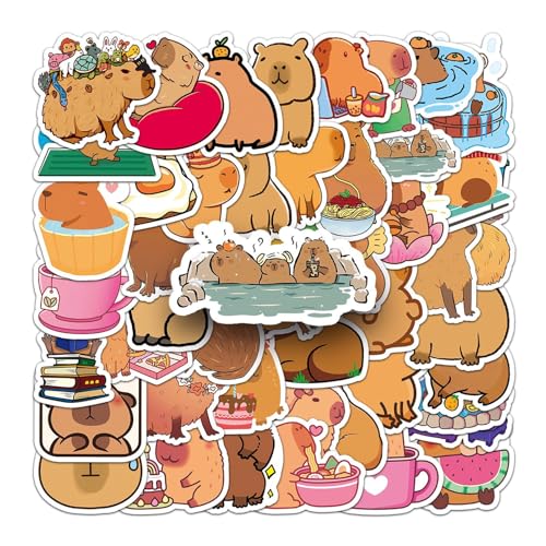 Generisch Capybara Stickers - 50-Pieces Capybara Water Bottle Stickers | Waterproof Capybara Stickers | Cute Stickers Aesthetic Decals | Animal Capybara Sticker Pack | Capybara Decal for Laptop von Generisch