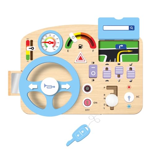 Generisch Car Steering Wheel Toy, Kids Sensory Toy, Developmental Game Simulation Driving Activity Board for Fine Motor Skills and Brain Development, Wooden Construction von Generisch