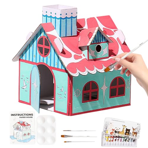 Generisch Cardboard Playhouse for Kids, Handmade Painted Craft House, Foldable Drawing Toy, Creative Indoor Outdoor Fun, White Color, for Home School Travel Activities Generisch Cardboard Playhouse for Kids, Handmade Painted Craft House, Foldable Drawing Toy, Creative Indoor Outdoor Fun, White Color, for Home School Travel Activities von Generisch